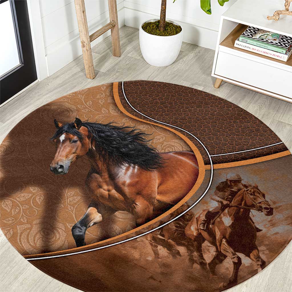 Horse Racing Round Carpet Royal Race Leather Effect