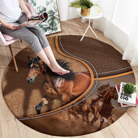 Horse Racing Round Carpet Royal Race Leather Effect