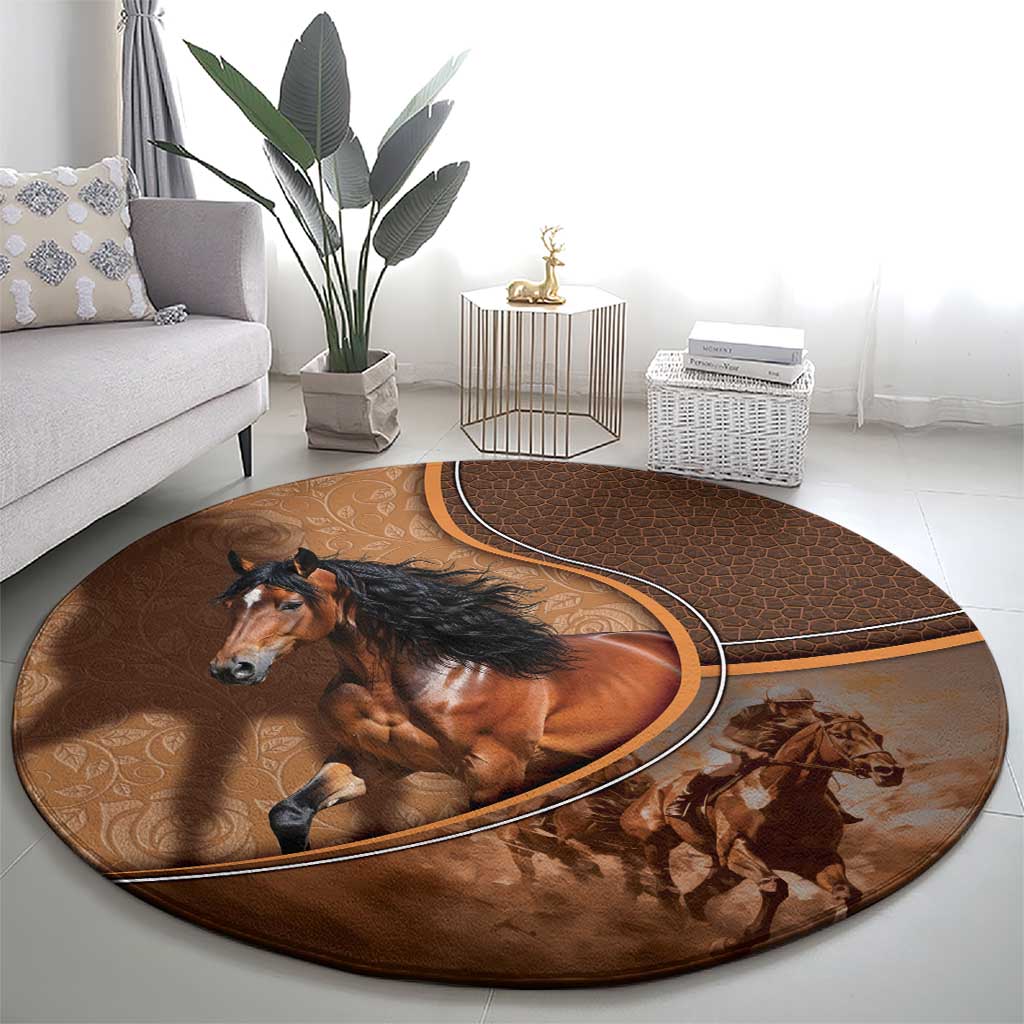 Horse Racing Round Carpet Royal Race Leather Effect