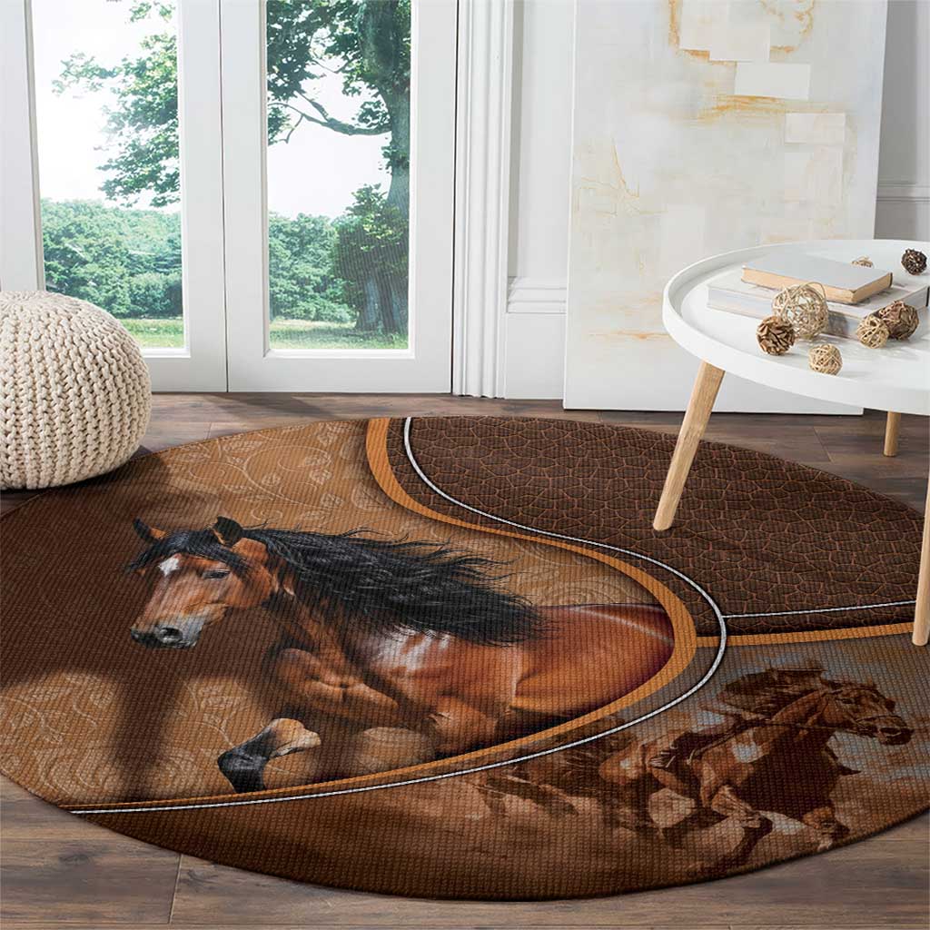 Horse Racing Round Carpet Royal Race Leather Effect