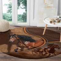 Horse Racing Round Carpet Royal Race Leather Effect