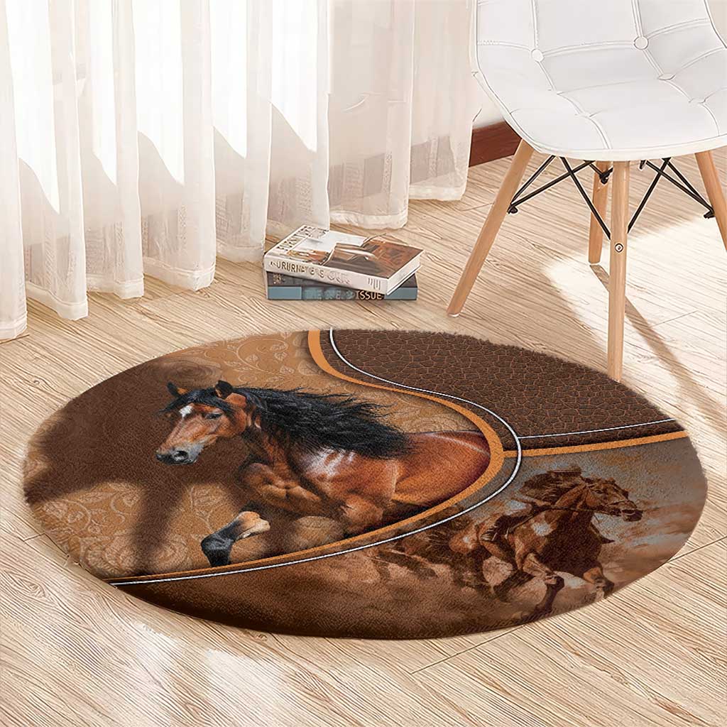 Horse Racing Round Carpet Royal Race Leather Effect