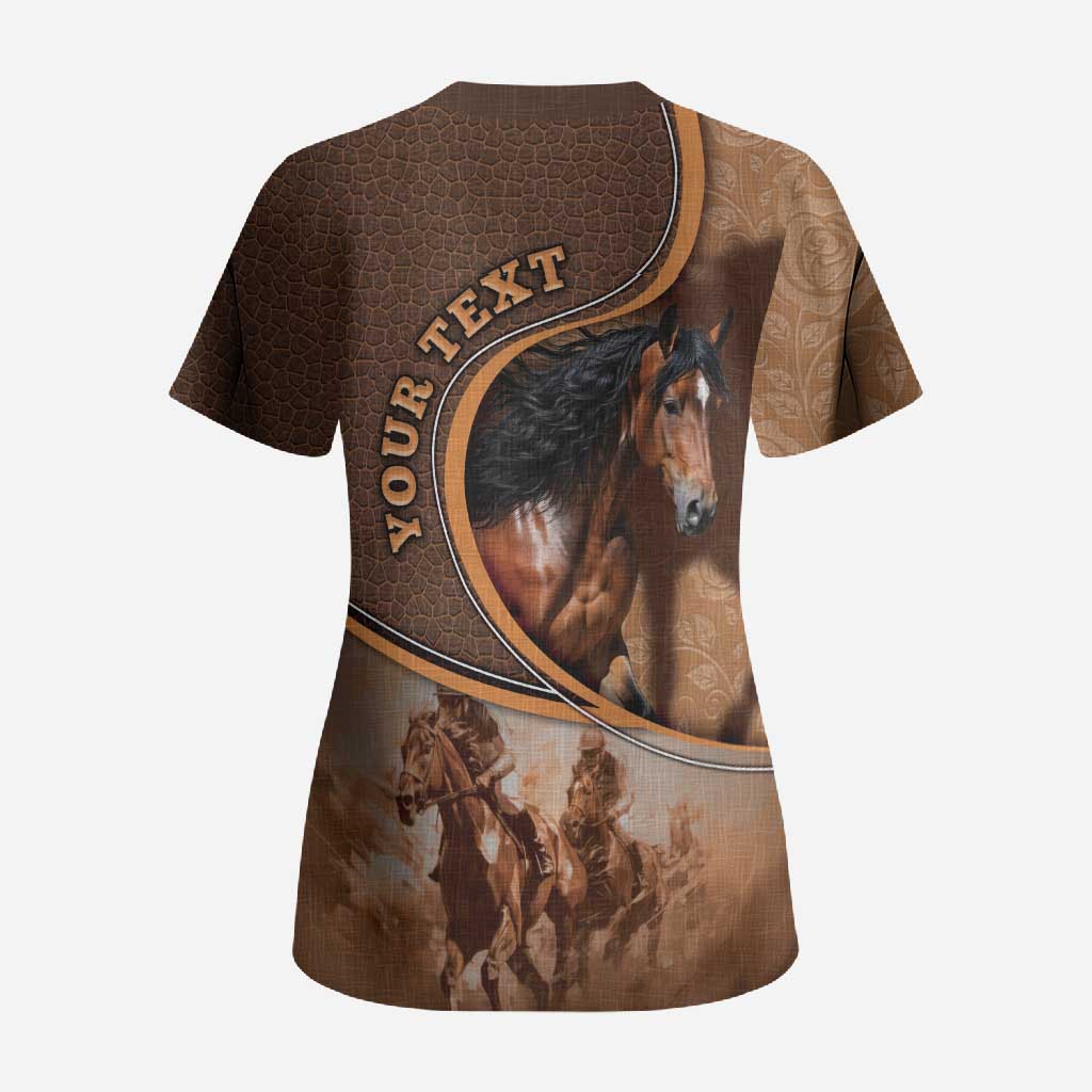 Personalized Horse Racing Scrub Top Royal Race Leather Effect