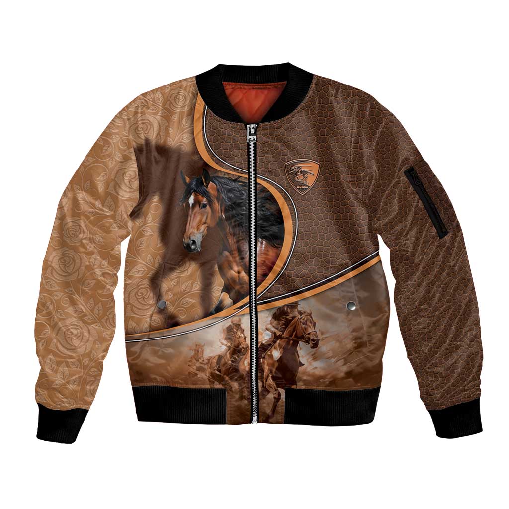 Personalized Horse Racing Sleeve Zip Bomber Jacket Royal Race Leather Effect