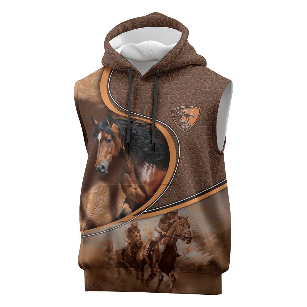 Personalized Horse Racing Sleeveless Hoodie Royal Race Leather Effect