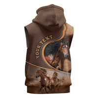 Personalized Horse Racing Sleeveless Hoodie Royal Race Leather Effect