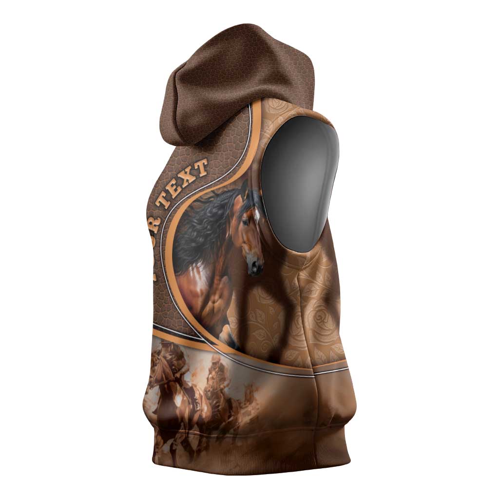 Personalized Horse Racing Sleeveless Hoodie Royal Race Leather Effect