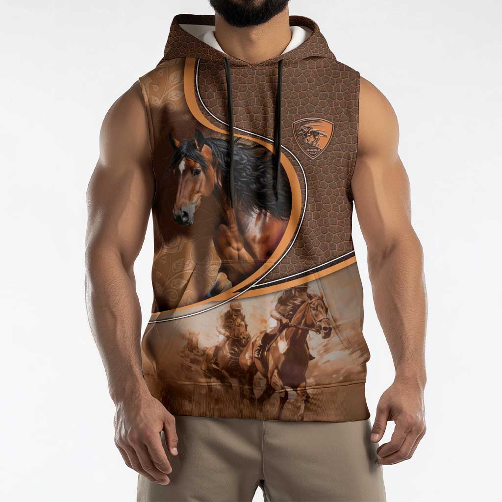 Personalized Horse Racing Sleeveless Hoodie Royal Race Leather Effect