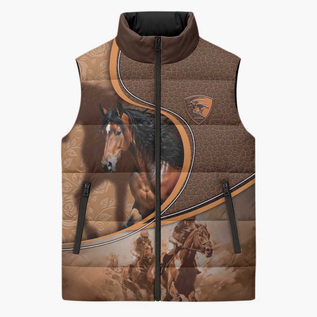 Personalized Horse Racing Sleeveless Puffer Jacket Royal Race Leather Effect