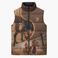 Personalized Horse Racing Sleeveless Puffer Jacket Royal Race Leather Effect