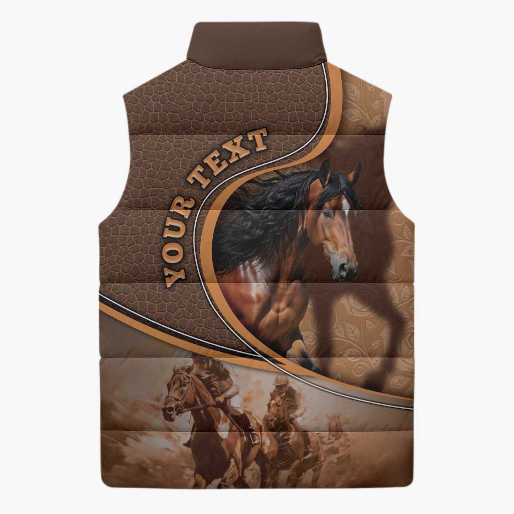 Personalized Horse Racing Sleeveless Puffer Jacket Royal Race Leather Effect