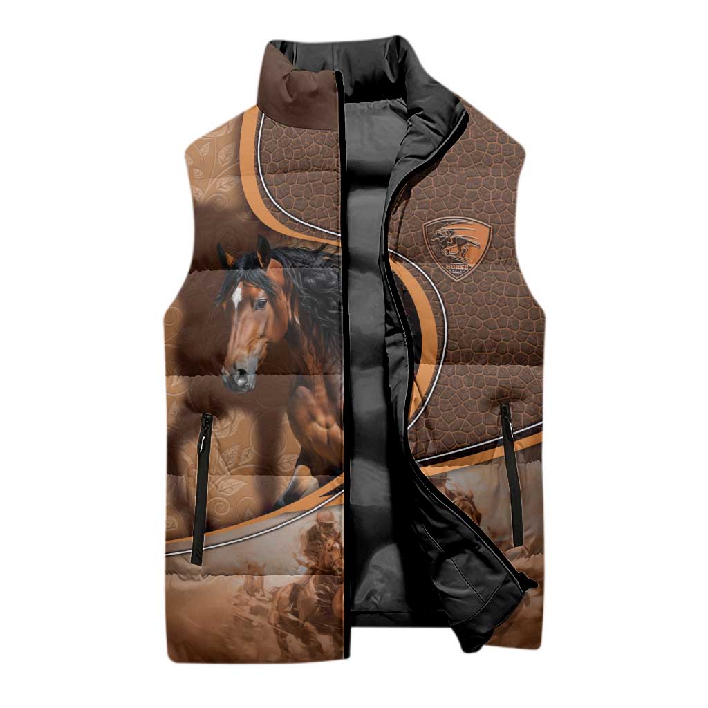 Personalized Horse Racing Sleeveless Puffer Jacket Royal Race Leather Effect