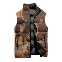 Personalized Horse Racing Sleeveless Puffer Jacket Royal Race Leather Effect