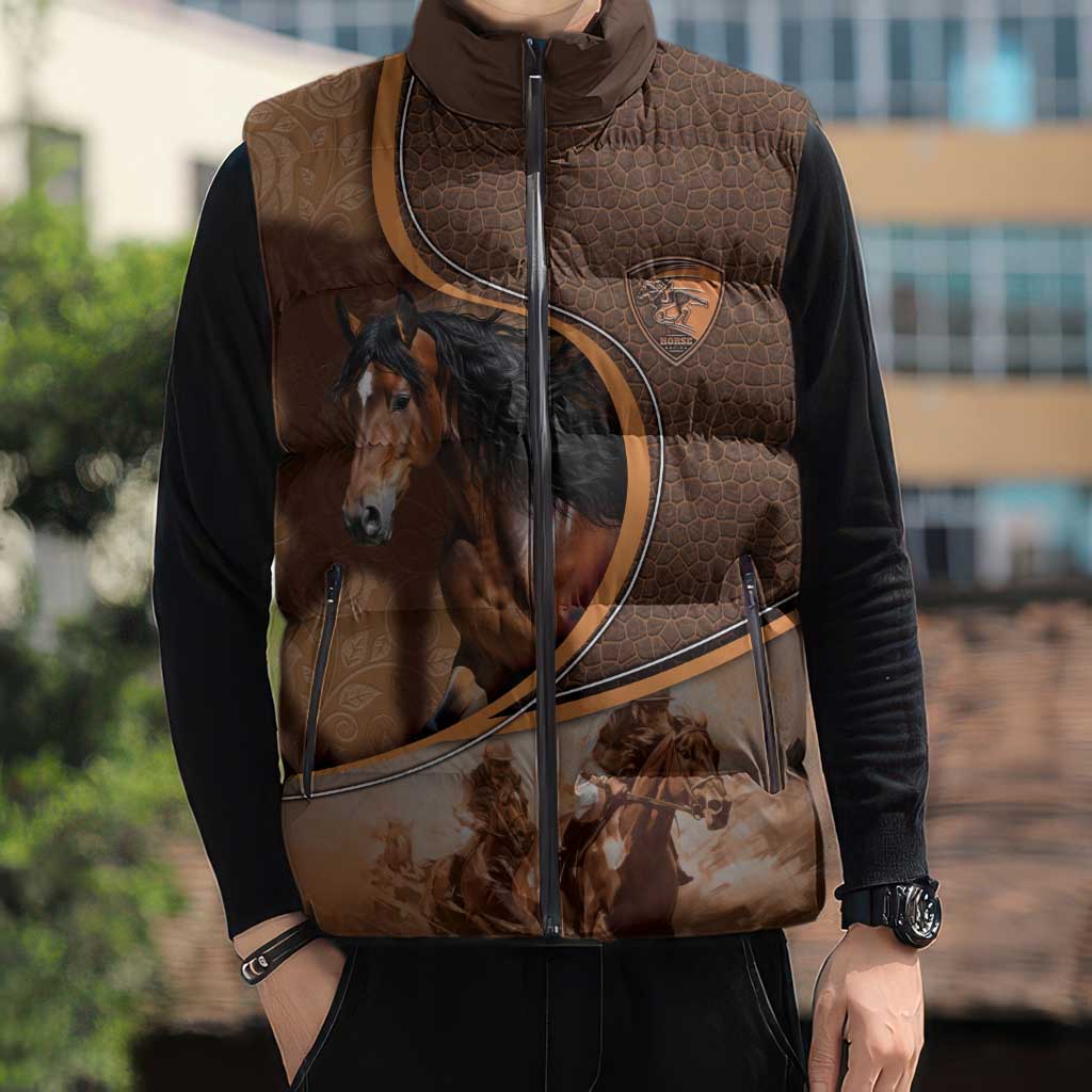 Personalized Horse Racing Sleeveless Puffer Jacket Royal Race Leather Effect