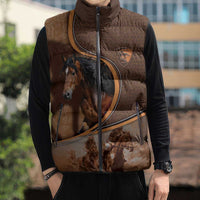 Personalized Horse Racing Sleeveless Puffer Jacket Royal Race Leather Effect