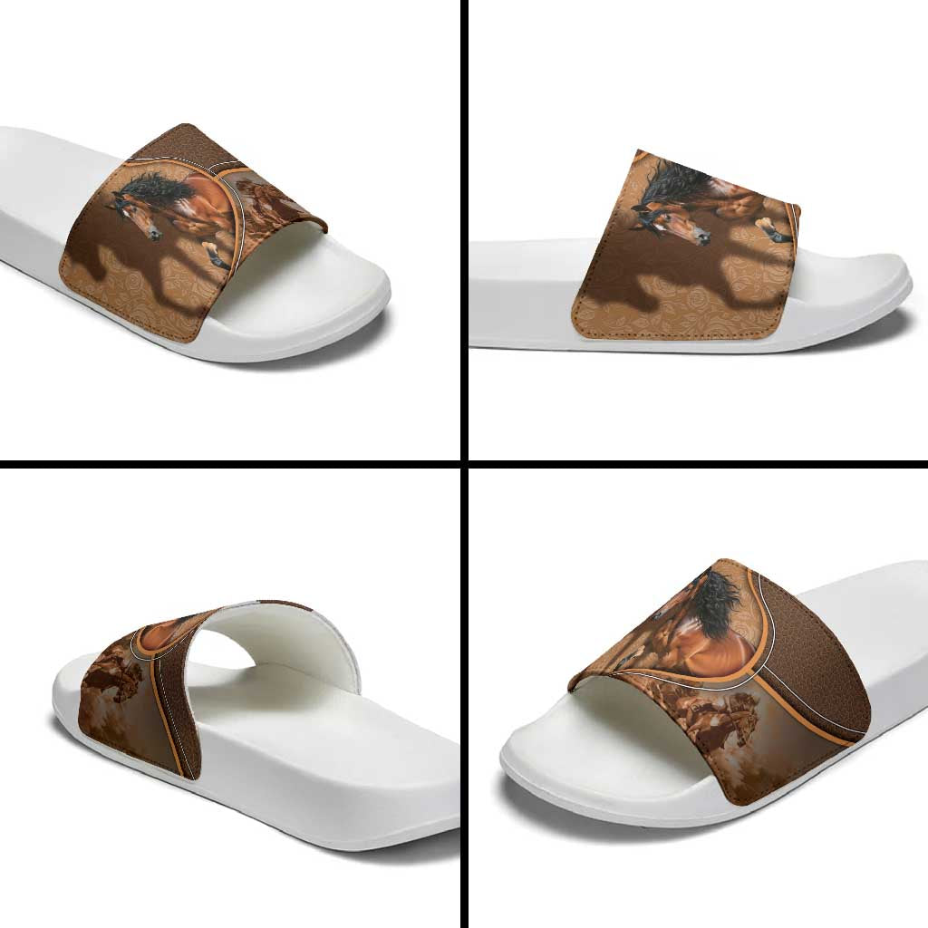 Horse Racing Slide Sandals Royal Race Leather Effect
