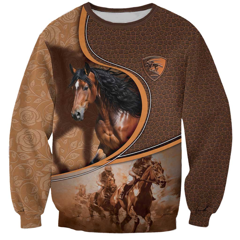 Personalized Horse Racing Sweatshirt Royal Race Leather Effect