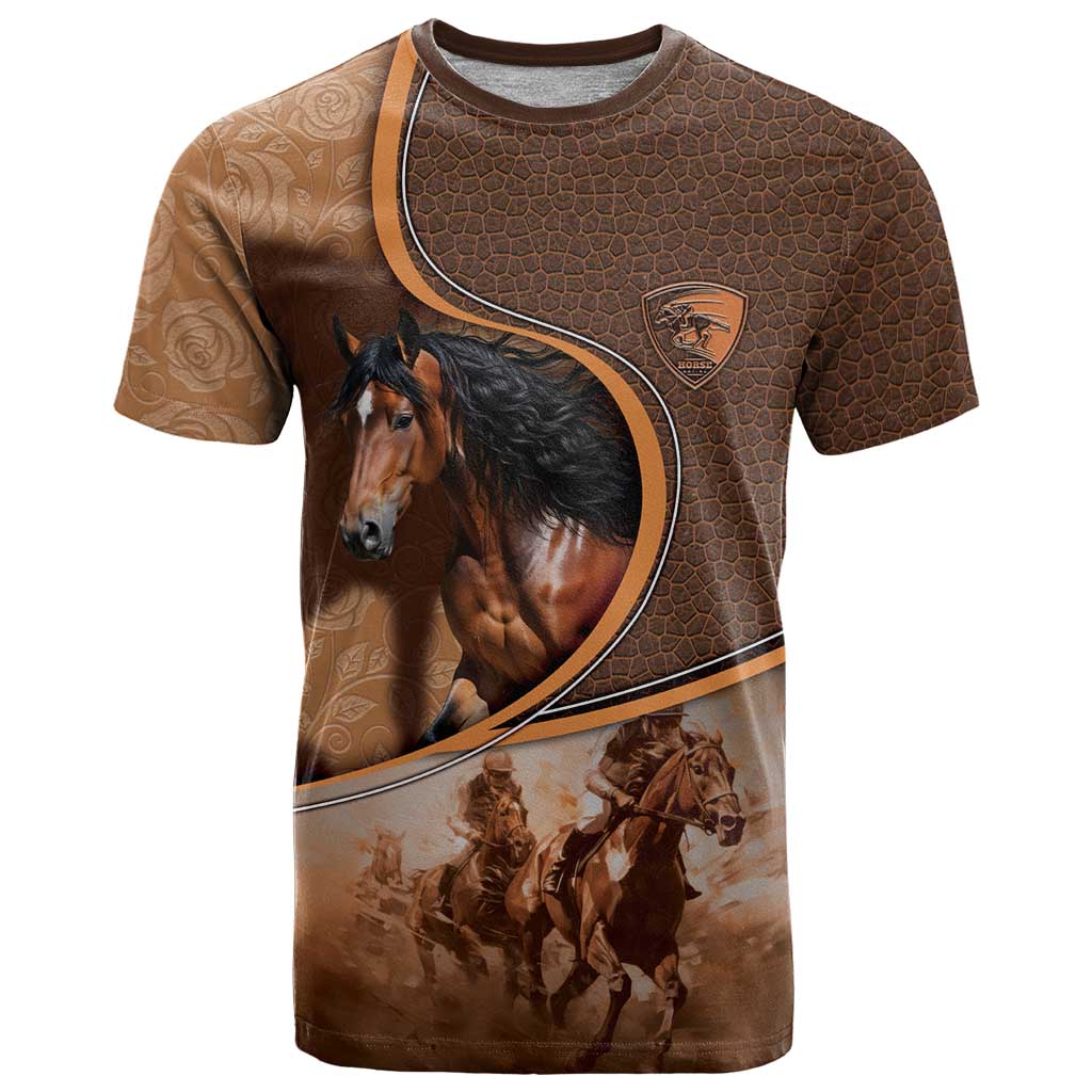 Personalized Horse Racing T Shirt Royal Race Leather Effect