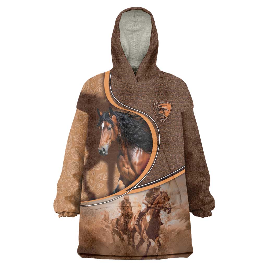 Personalized Horse Racing Wearable Blanket Hoodie Royal Race Leather Effect