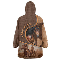 Personalized Horse Racing Wearable Blanket Hoodie Royal Race Leather Effect