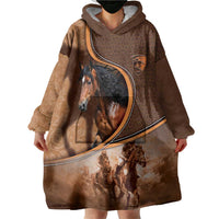 Personalized Horse Racing Wearable Blanket Hoodie Royal Race Leather Effect
