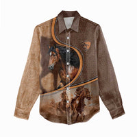 Personalized Horse Racing Women Casual Shirt Royal Race Leather Effect