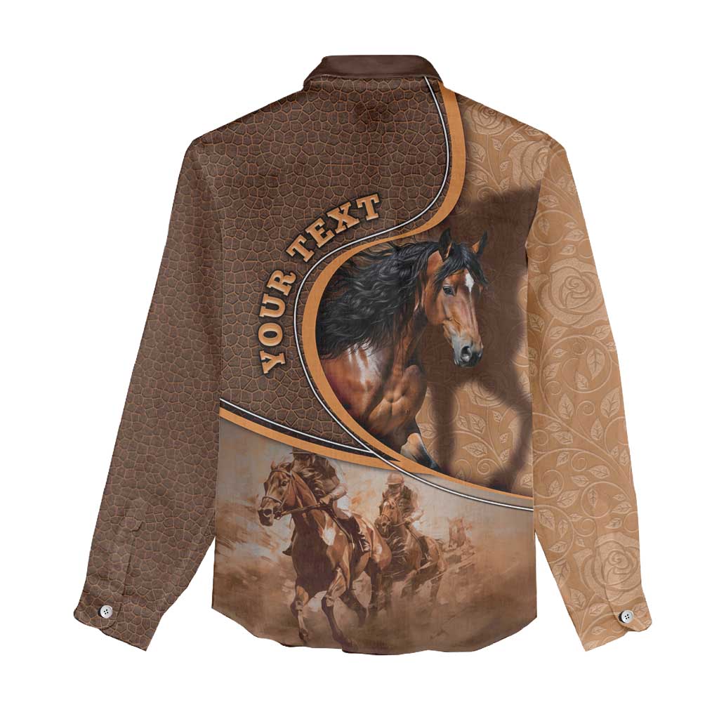 Personalized Horse Racing Women Casual Shirt Royal Race Leather Effect