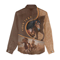 Personalized Horse Racing Women Casual Shirt Royal Race Leather Effect