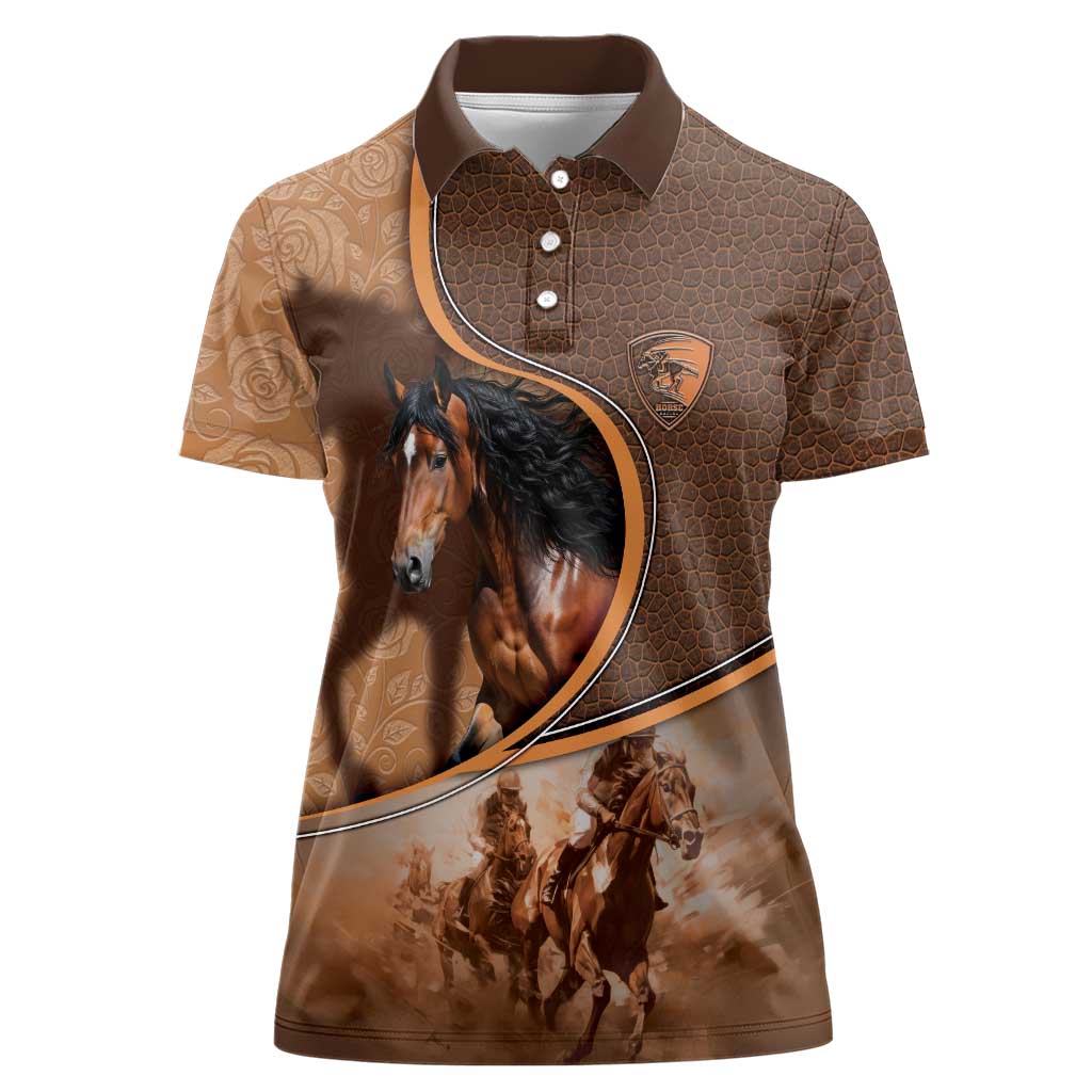 Personalized Horse Racing Women Polo Shirt Royal Race Leather Effect