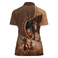 Personalized Horse Racing Women Polo Shirt Royal Race Leather Effect