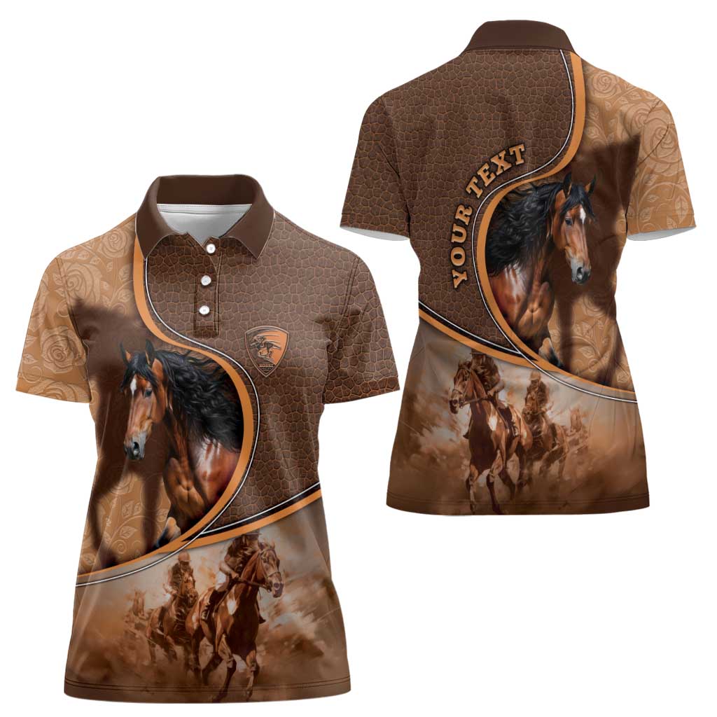 Personalized Horse Racing Women Polo Shirt Royal Race Leather Effect