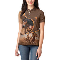 Personalized Horse Racing Women Polo Shirt Royal Race Leather Effect