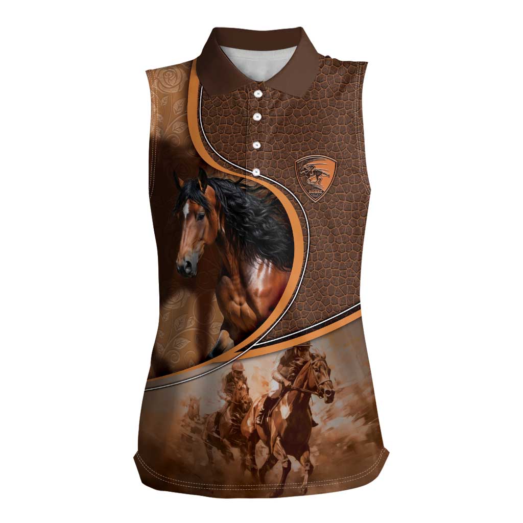 Personalized Horse Racing Women Sleeveless Polo Shirt Royal Race Leather Effect