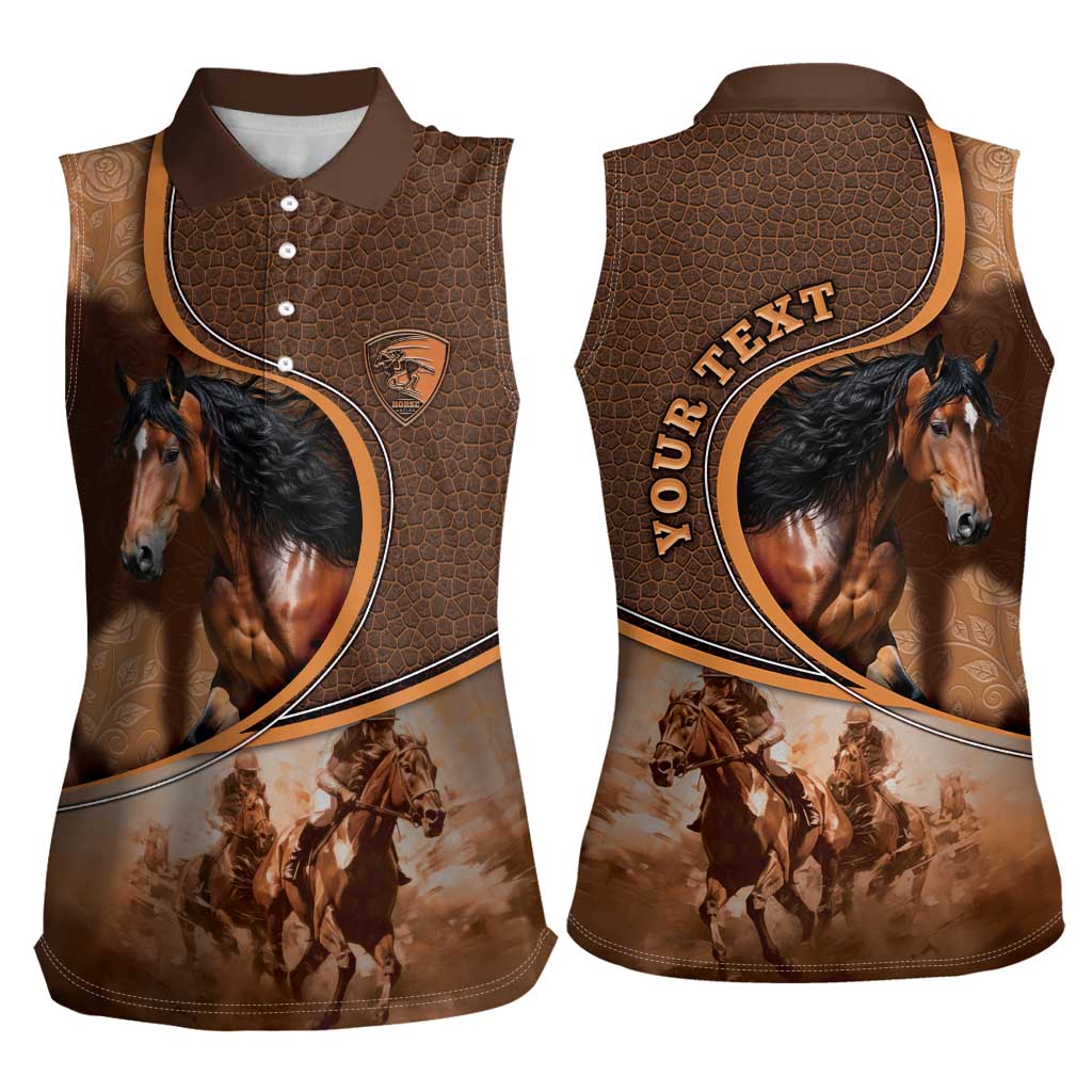 Personalized Horse Racing Women Sleeveless Polo Shirt Royal Race Leather Effect