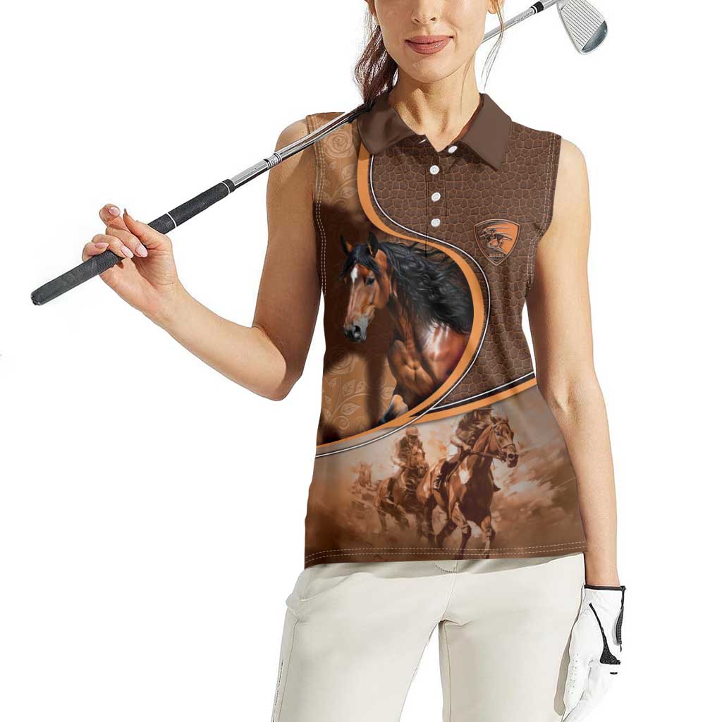 Personalized Horse Racing Women Sleeveless Polo Shirt Royal Race Leather Effect