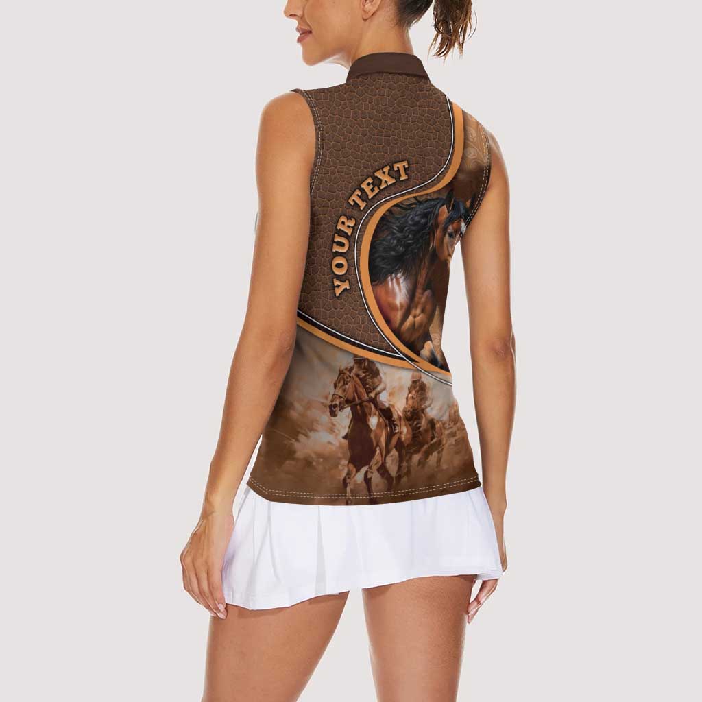 Personalized Horse Racing Women Sleeveless Polo Shirt Royal Race Leather Effect