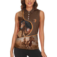 Personalized Horse Racing Women Sleeveless Polo Shirt Royal Race Leather Effect