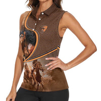 Personalized Horse Racing Women Sleeveless Polo Shirt Royal Race Leather Effect