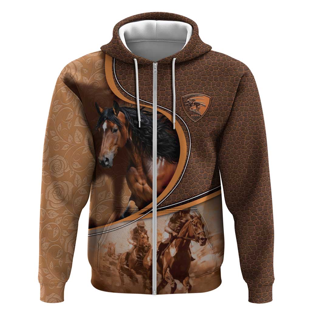 Personalized Horse Racing Zip Hoodie Royal Race Leather Effect