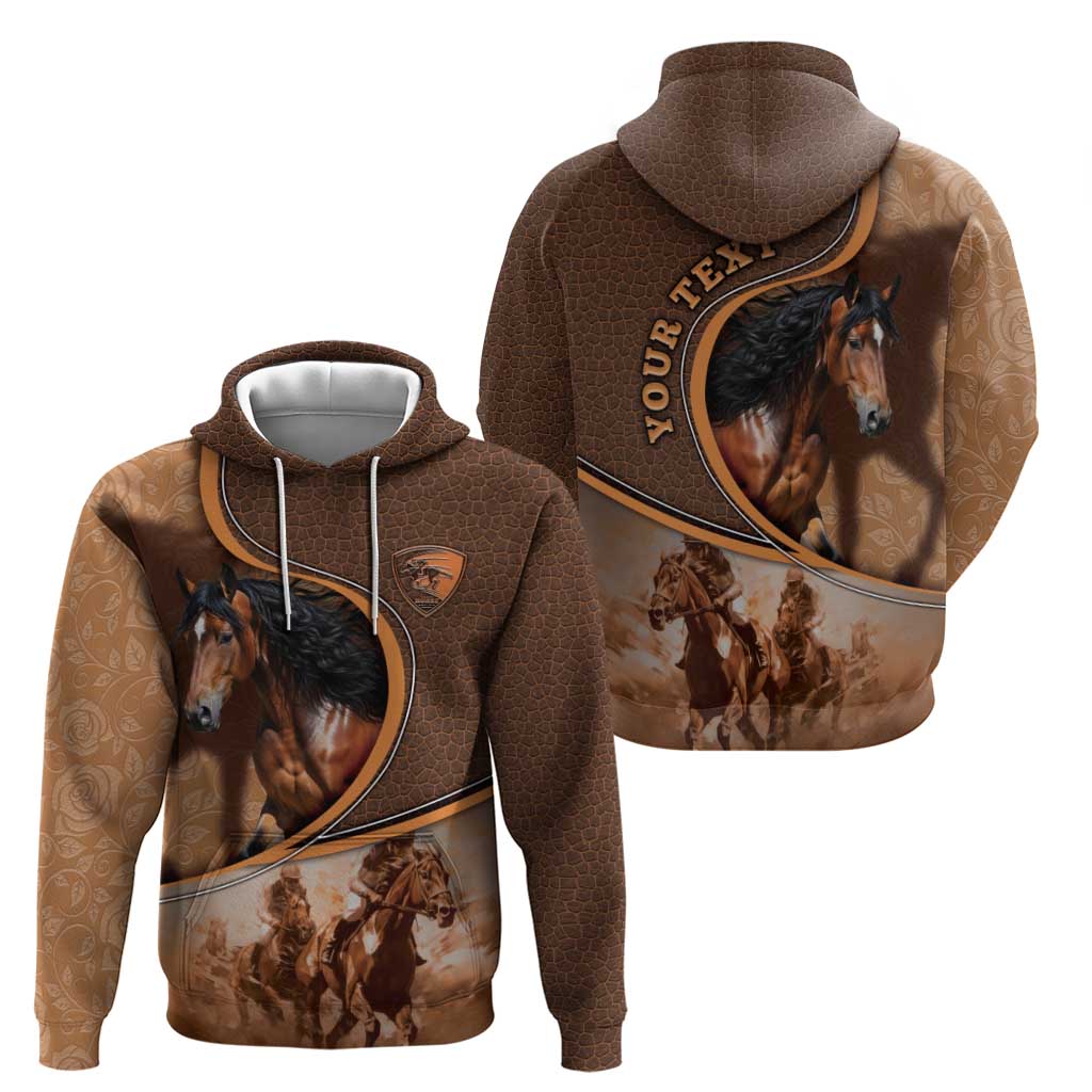 Personalized Horse Racing Zip Hoodie Royal Race Leather Effect