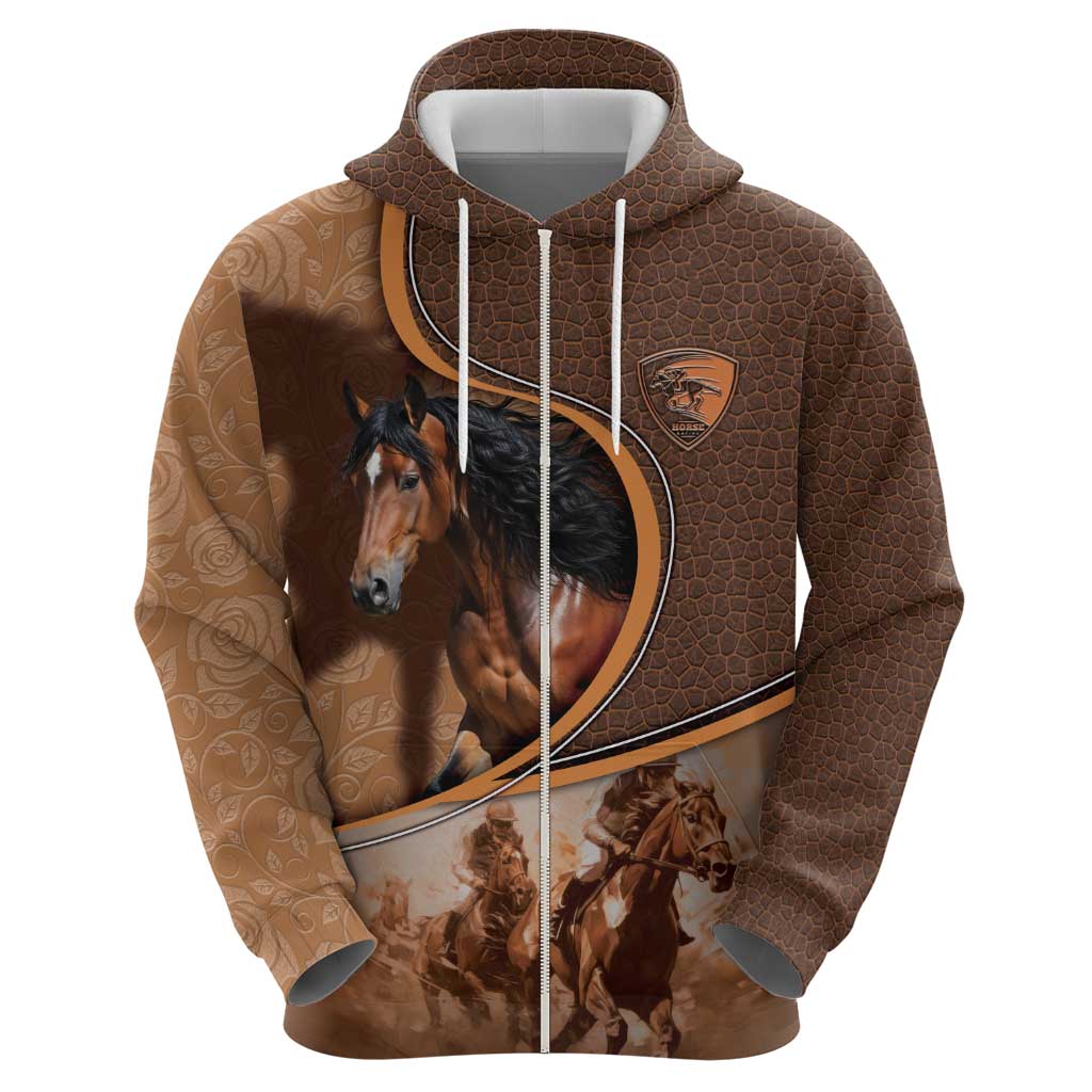 Personalized Horse Racing Zip Hoodie Royal Race Leather Effect