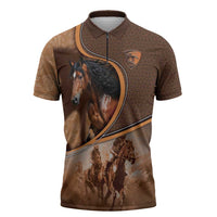 Personalized Horse Racing Zipper Polo Shirt Royal Race Leather Effect
