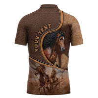 Personalized Horse Racing Zipper Polo Shirt Royal Race Leather Effect
