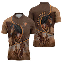 Personalized Horse Racing Zipper Polo Shirt Royal Race Leather Effect