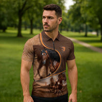 Personalized Horse Racing Zipper Polo Shirt Royal Race Leather Effect