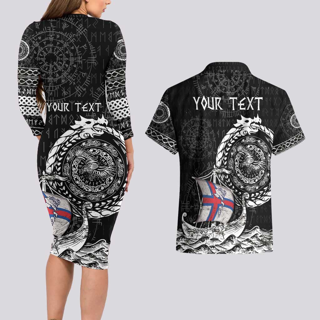Personalized Viking Faroe Islands Couples Matching Long Sleeve Bodycon Dress and Hawaiian Shirt Faroese Viking Ship