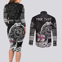 Personalized Viking Faroe Islands Couples Matching Long Sleeve Bodycon Dress and Long Sleeve Button Shirt Faroese Viking Ship