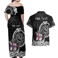 Personalized Viking Faroe Islands Couples Matching Off Shoulder Maxi Dress and Hawaiian Shirt Faroese Viking Ship