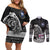 Personalized Viking Faroe Islands Couples Matching Off Shoulder Short Dress and Long Sleeve Button Shirt Faroese Viking Ship