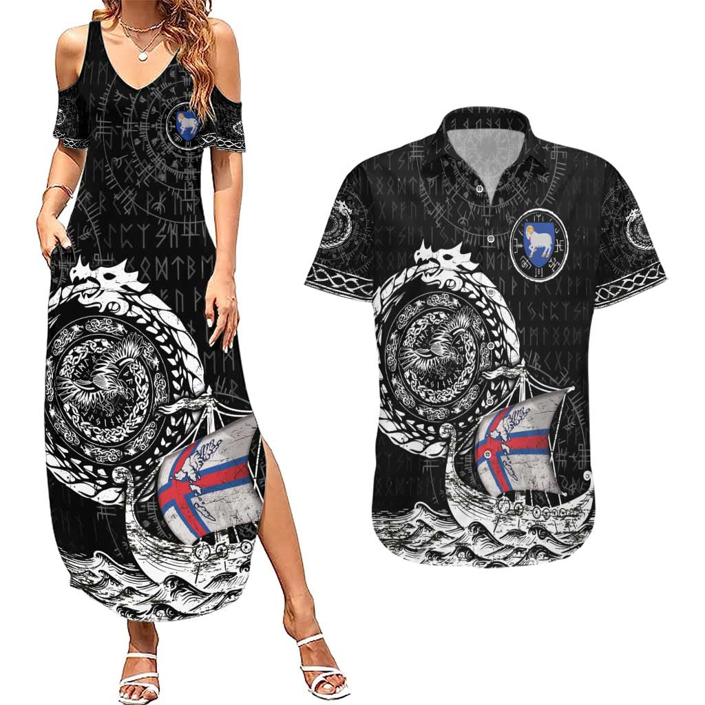 Personalized Viking Faroe Islands Couples Matching Summer Maxi Dress and Hawaiian Shirt Faroese Viking Ship